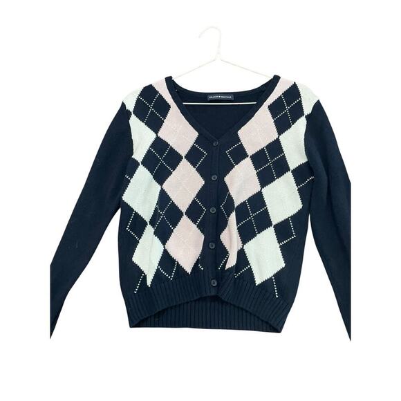 Brandy Melville Women's Multicolor Argyle Button Front V Neck Sweater Size - Picture 1 of 8